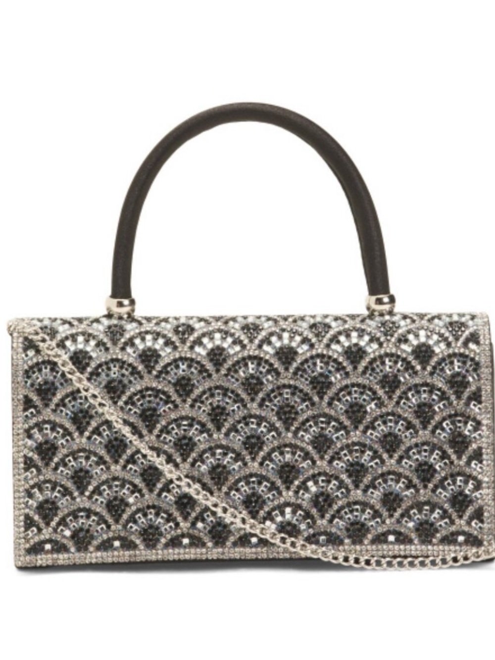 NWT ALESSIA BIANCHI Beaded Black Satin Purse,~8x6, Crossbody/Handle Clutch,Deco!